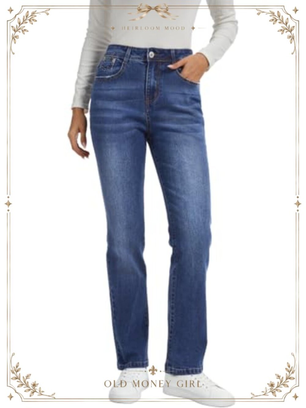 Womens Straight Leg Jeans Classic Mid Rise Stretch Denim Pants